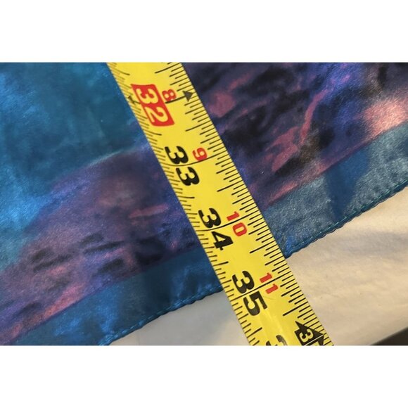 Vintage Satin Still Life Vibrant Floral Bold Art Scarf 35 x36 Square Blue Pink - Picture 6 of 8